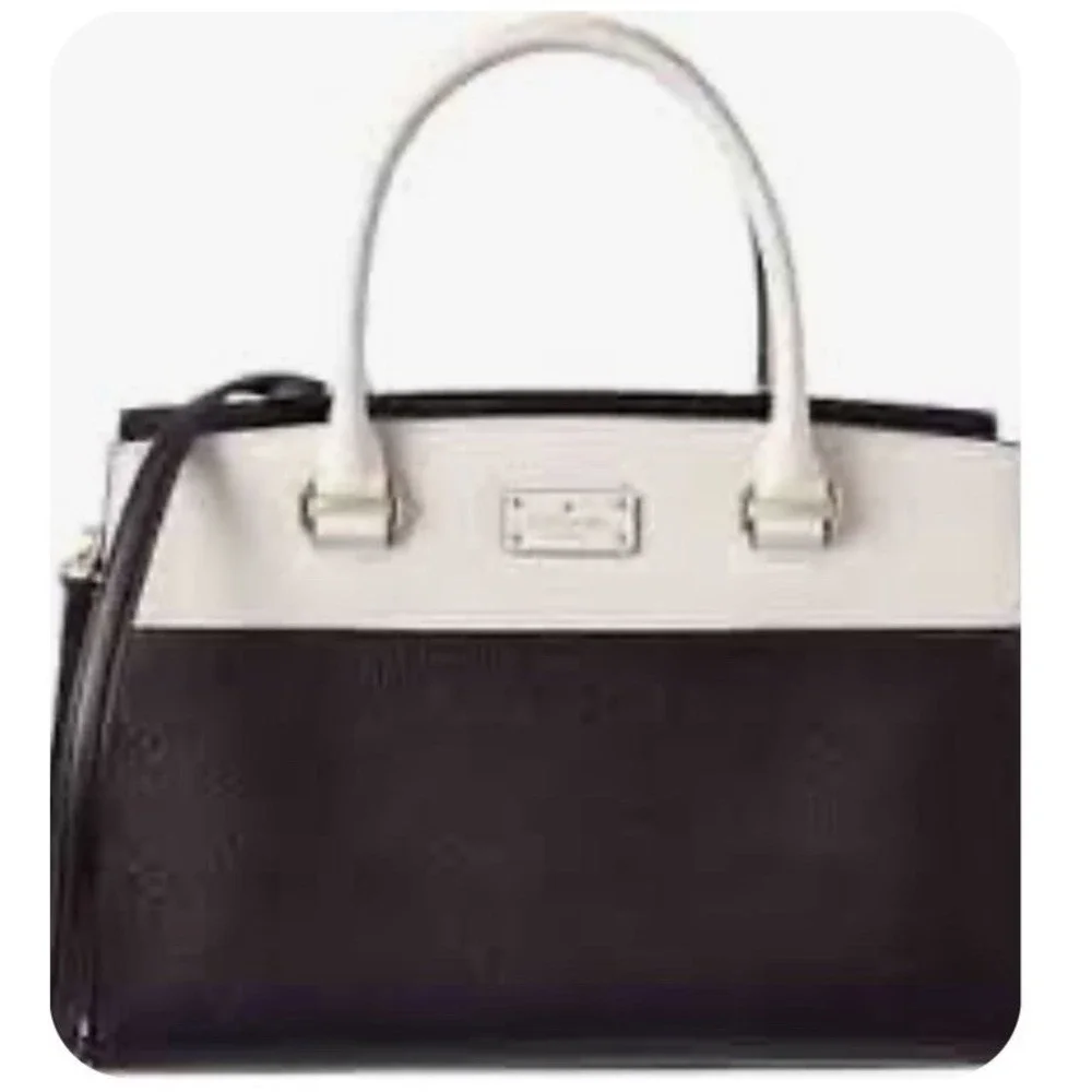 Kate Spade Caley Grove Street Pebble Leather Black White Satchel Crossbody Bag